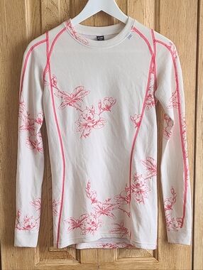 Helly Hansen Women's White Long Sleeve Floral Base Layer with Pink Accents